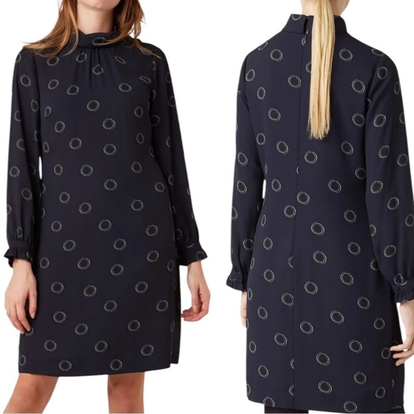 Boden Mock Neck Long Sleeve Shift Dress with Pockets Navy Size 2 - Picture 14 of 15